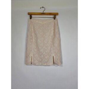 Vintage Neusteters Pink Lace Pencil Skirt Petite Floral Rosebud Detail Slits
